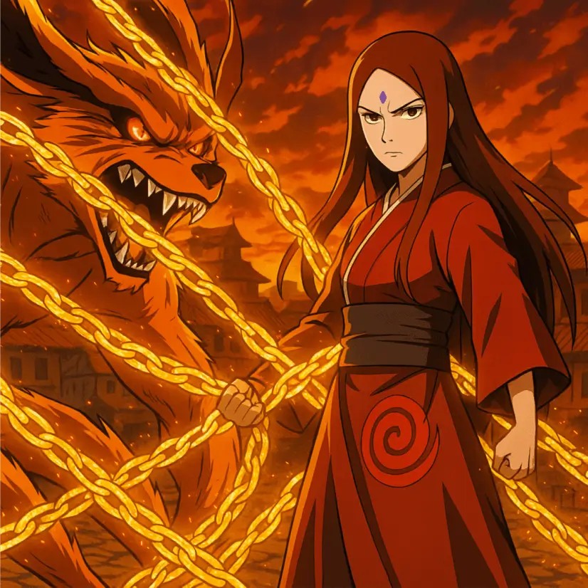mito uzumaki conteniendo al kyubi