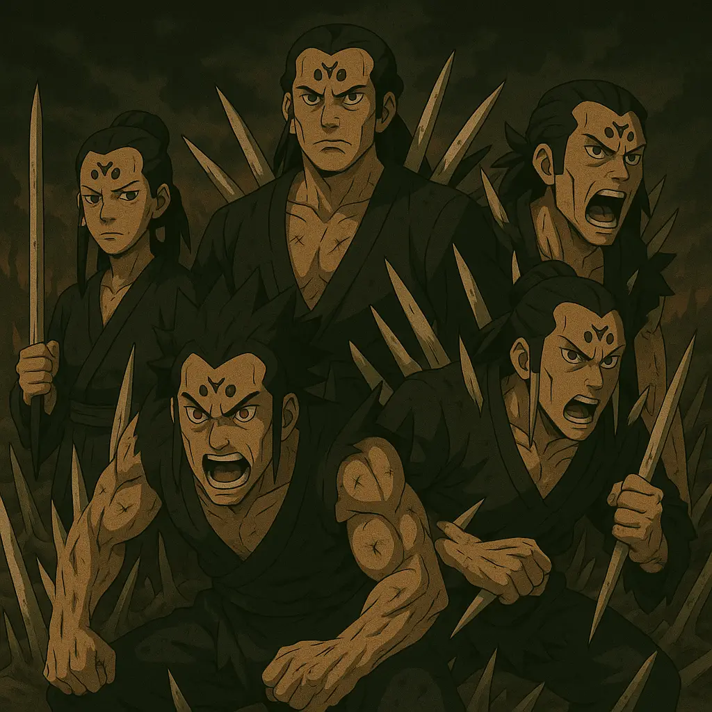 varios integrantes del clan kaguya listos para la pelea