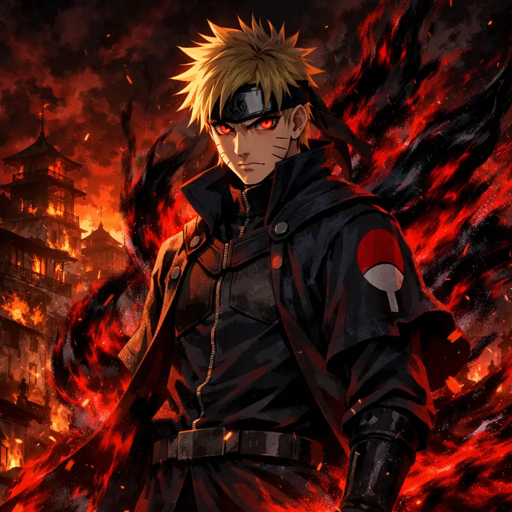 Naruto con el simbolo uchiha en el hombro