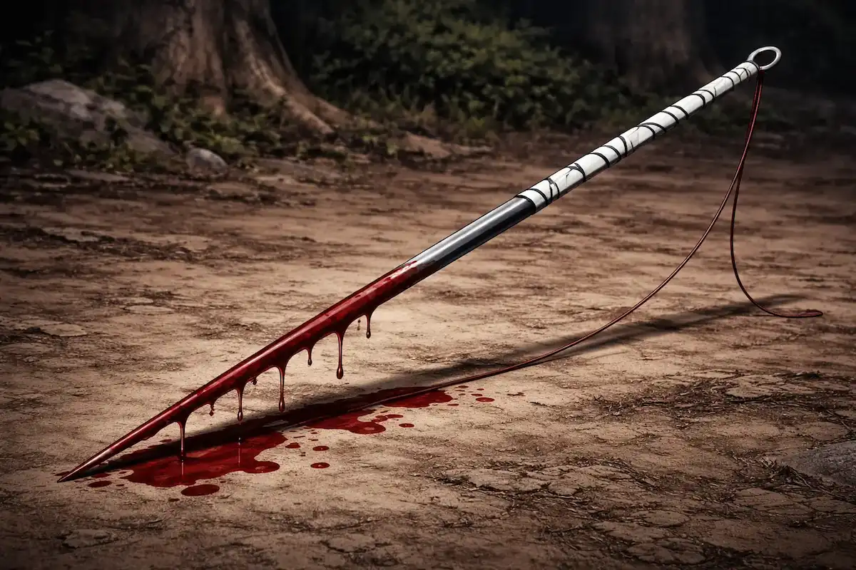 Espada Nuibari ensangrentada, arma de Kushimaru Kuriarare de los Siete Espadachines de la Niebla