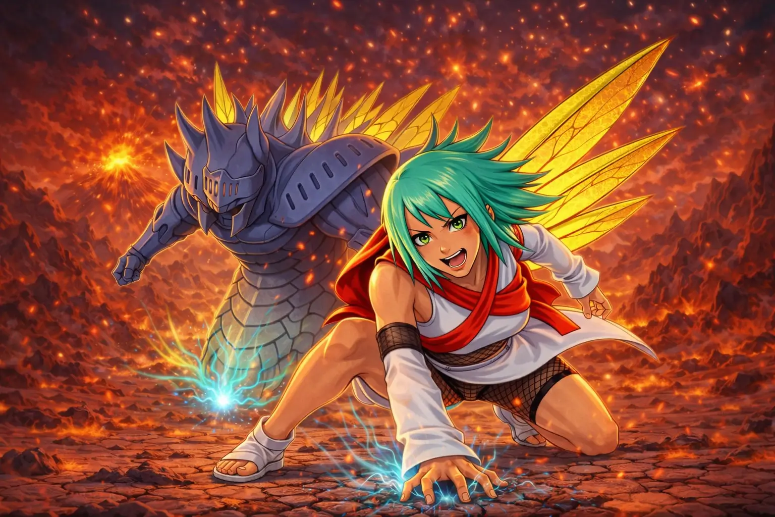 Fu jinchūriki del Nanabi la bestia de siete colas liberando alas de chakra en Naruto Shippuden