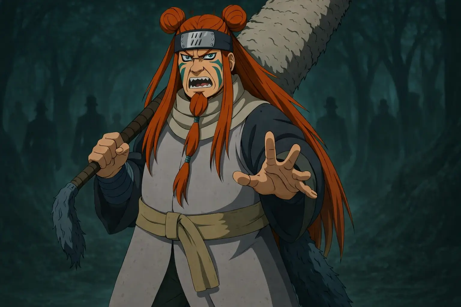 Fuguki Suikazan uno de los Siete Espadachines de la Niebla de Kirigakure sosteniendo la espada Samehada en Naruto