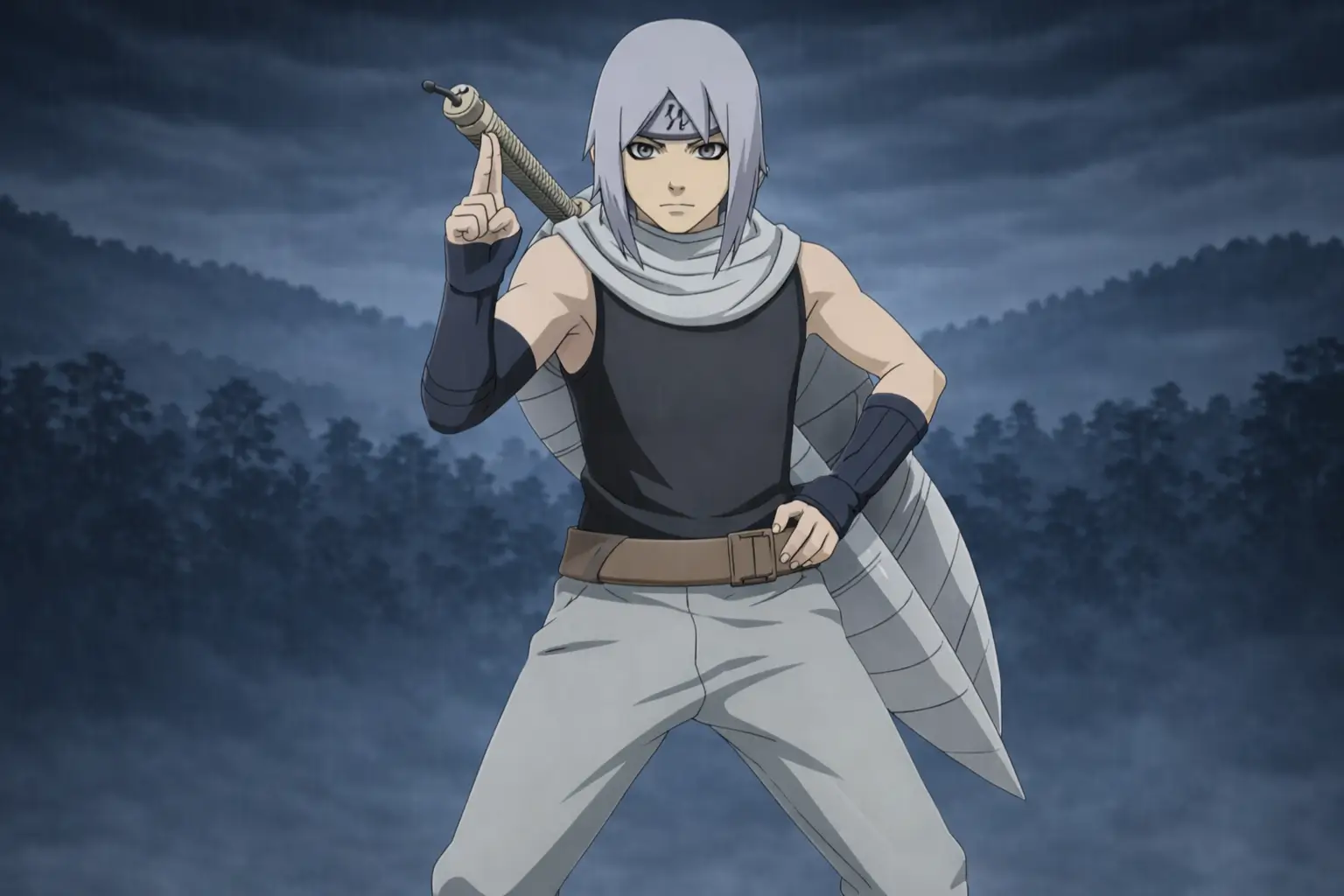 Mangetsu Hozuki líder de los Siete Espadachines de la Niebla dominando las espadas legendarias en Naruto