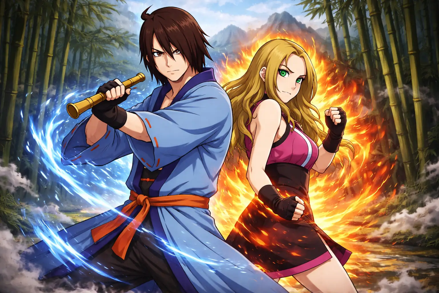 Utakata y Hotaru en Naruto Shippuden durante su entrenamiento mostrando su vínculo emocional