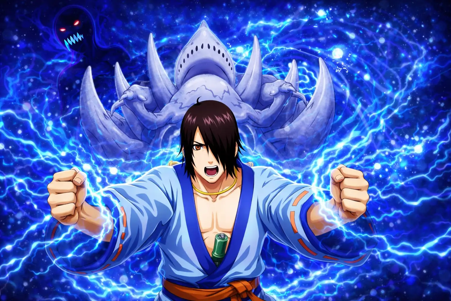 Utakata jinchuriki del Seis Colas Saiken usando chakra azul en Naruto Shippuden