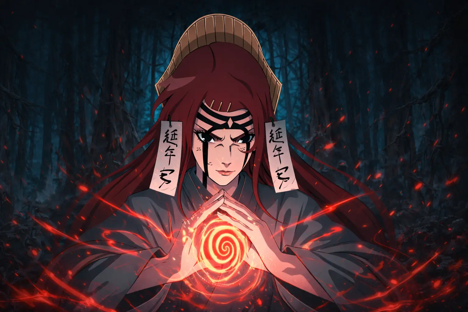 Byakugō no In Mito Uzumaki activando sello de fuerza de cien regeneración poder Naruto anime