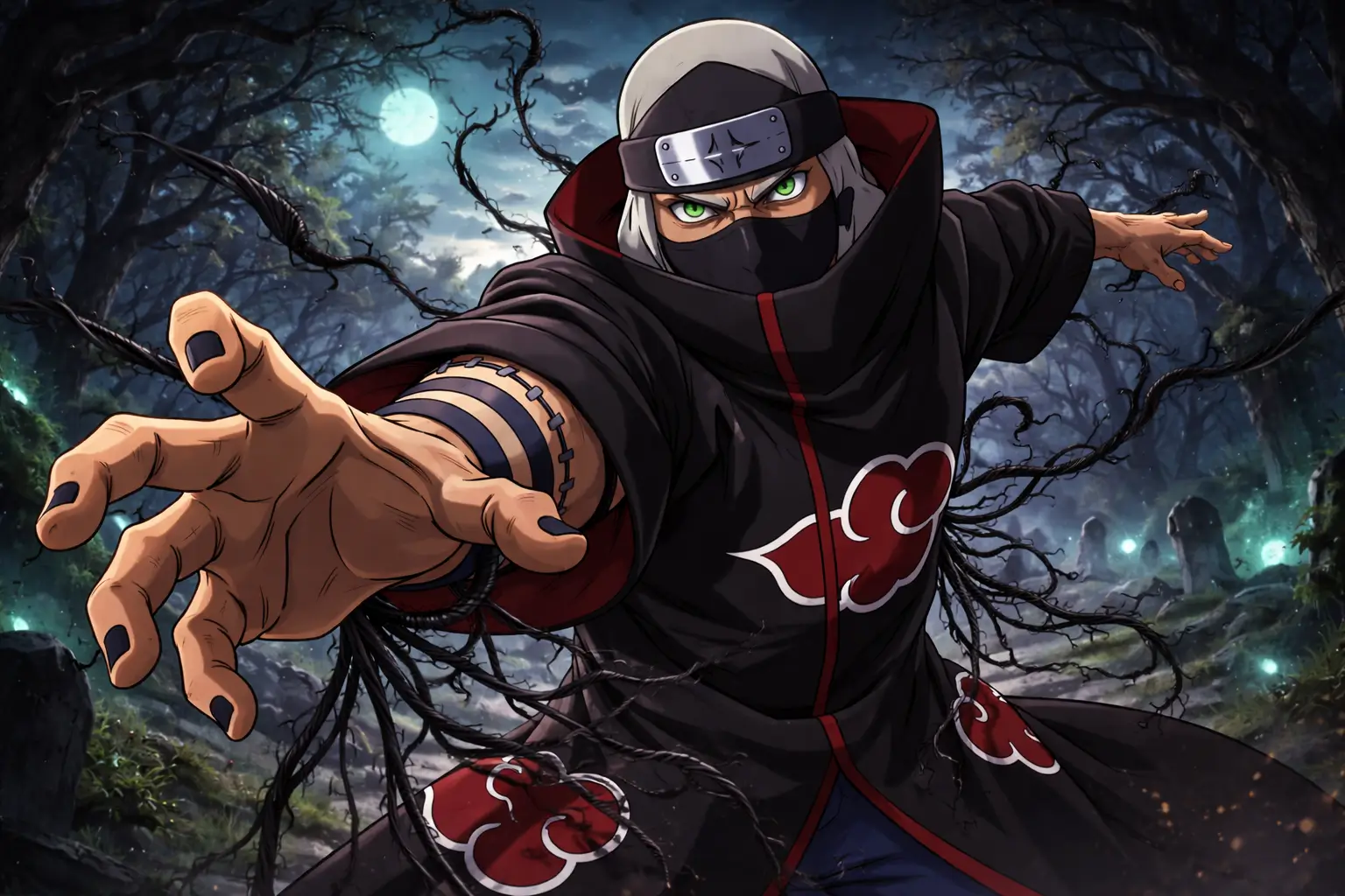 Kakuzu Akatsuki corazones hilos técnica Naruto